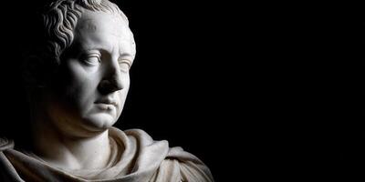 Stoic marble bust depicting a Roman leader in shadowy lighting photo