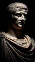 Bust of a stoic Roman emperor illuminated in dramatic lighting photo