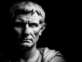 Stoic marble bust of Roman leader highlighting resilience and strength photo