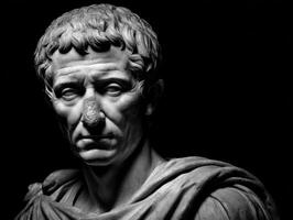 Stoic marble bust of a Roman figure highlighting ancient craftsmanship in a dark setting photo