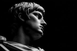 Stoic marble bust showcasing the contemplative side of classic sculpture against a dark background photo