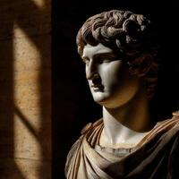 Bust of a stoic figure in a museum showcasing classical sculpture photo
