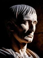 Stoic marble bust depicting a Roman leader in dramatic lighting photo