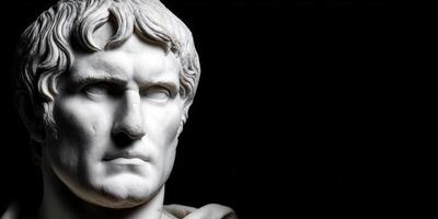 Strong stoic statue representing ancient philosophy in a dark setting photo