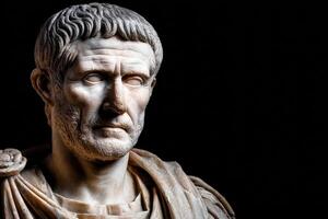 Marble bust of a stoic figure showcasing intricate details in expression photo