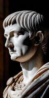 Stoic marble bust of a Roman emperor in soft light showcasing intricate details photo