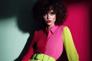 Bold fashion statement captured in vibrant colors during a studio shoot photo