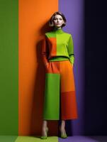 Bold color blocks define modern fashion style in a creative studio setting photo