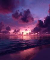Vibrant sunset over calm ocean waters with colorful clouds in the sky photo