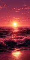 Stunning sunset over ocean waves creates a tranquil and serene atmosphere photo