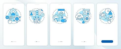 Consent lifecycle management blue onboarding mobile app screen. Data. Walkthrough 5 steps editable graphic instructions with linear concepts. UI, UX, GUI vector