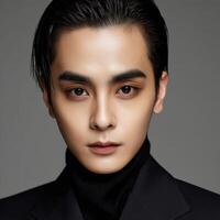 Portrait of a young man in formal attire against a neutral background photo
