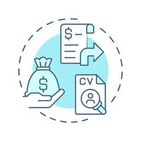 Cost per hire soft blue concept icon. Measuring total recruitment expenses. Hiring metric. Corporate employment. Round shape line illustration. Abstract idea. Graphic design. Easy to use blog post vector