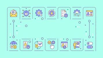 Contest management mint green word concept. Personal user data access. Digital permission. Typography banner. Illustrationwith title text, editable icons color vector