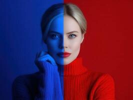 Contrast of emotions through color in a striking portrait with bold lighting photo