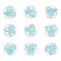 Consent management soft blue concept icons. User agreement to process personal data. Web site cookies policy. Icon pack. Round shape illustrations for presentation. Abstract idea vector
