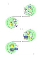 Hiring metrics infographic vertical sequence. Employment analytics. Company recruitment strategy. Visualization infochart with 4 steps. Circles workflow vector