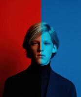Boy with contrasting colors on his face in a creative artistic portrait photo