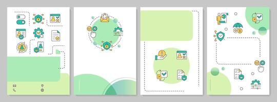 Consent management green circle brochure layout. System allowing to determine user data. Leaflet advertising design with color line icons. Editable 4 pages vector