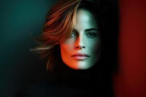 Portrait of a person with dramatic lighting showcasing strong features photo