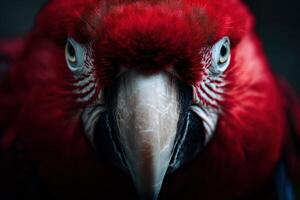 Vibrant red parrot close-up showcasing striking features and intricate details photo