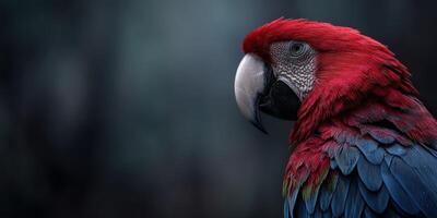 Colorful parrot perched in a tropical forest during the twilight hours photo