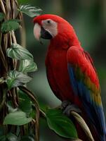 A red parrot perched on a branch photo
