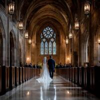 Couple walks down the aisle in a beautiful wedding ceremony photo