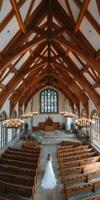 Elegant wedding ceremony in a charming church setting photo