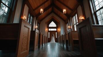 Ceremony takes place in charming rustic wedding chapel photo
