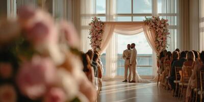 Couple vows during elegant beachside ceremony photo