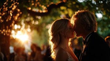 Couple shares an intimate moment during a beautiful wedding photo