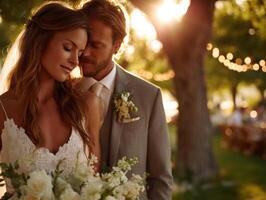 Couple shares a romantic moment during a wedding ceremony photo