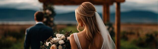 Elegant wedding ceremony in a scenic outdoor venue photo
