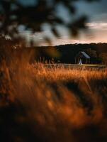 Couple embraces during sunset in a serene wedding ceremony photo