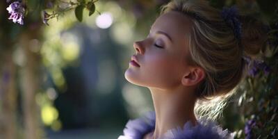 Bride enjoying a serene moment before the wedding ceremony photo