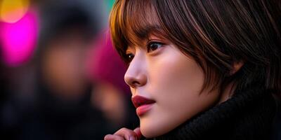 A woman with short hair and a black sweater photo