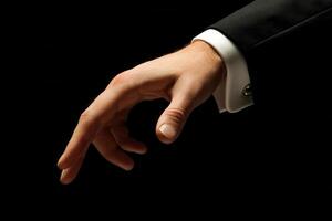 Elegant hand reaching out against a dark background, symbolizing connection and invitation photo