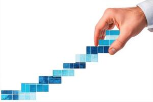 A hand reaching for a series of blue gradient tiles, symbolizing progress and innovation photo