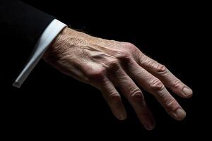Elegant hand reaching out in a dramatic lighting setup, showcasing fine details and texture photo
