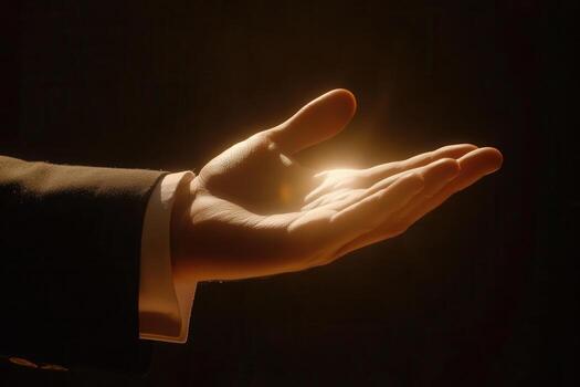 Elegant hand reaching out with soft glow, symbolizing opportunity and connection photo