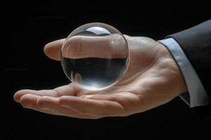A business professional holds a crystal ball in one hand, symbolizing foresight and strategy photo