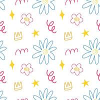 Doodle abstract flower line hand drawn seamless pattern background for wallpaper and wrapping vector