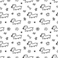 Abstract doodle hand drawn cartoon with black outline seamless pattern background. element of dog, puppy for wrapping and wallpaper vector