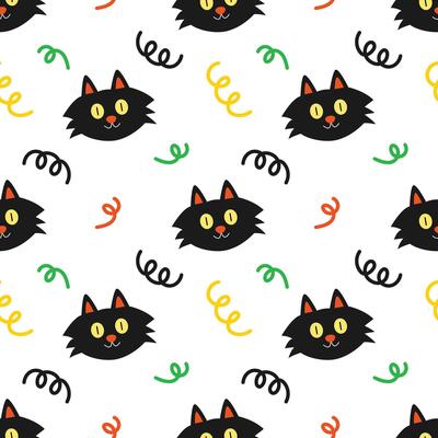 Black cat face cartoon seamless pattern background for wallpaper and wrapping. Halloween concept