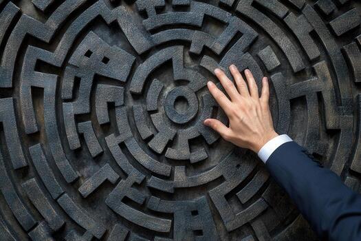 A business professional navigates a complex maze, symbolizing problem-solving and strategy photo