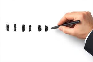 Hand holding a pen drawing vertical lines on a blank surface, symbolizing creativity and design photo