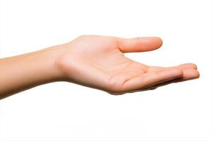 Open hand gesture against a plain background, symbolizing offering or welcoming photo