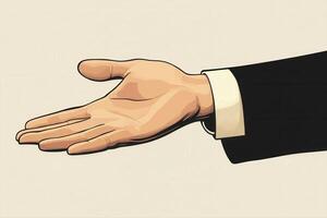 Outstretched hand in a formal suit inviting collaboration in a neutral background photo