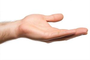 Open hand gesture against a white background, symbolizing offering or assistance photo
